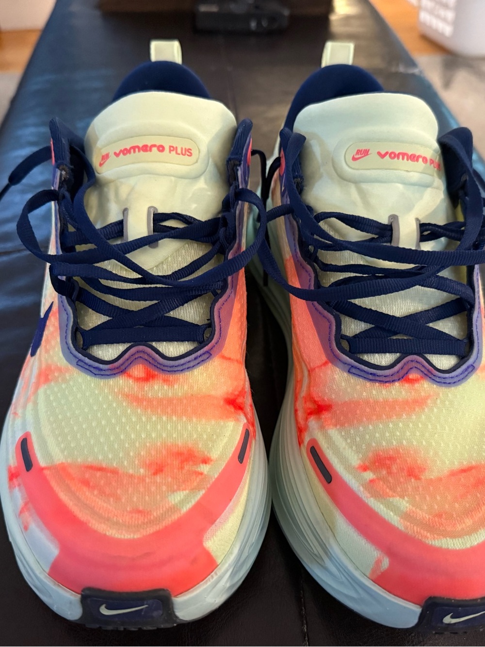 Nike Vomero Plus 9.5 Tie-Dye Athletic Sneakers in Pink, Navy, Cream